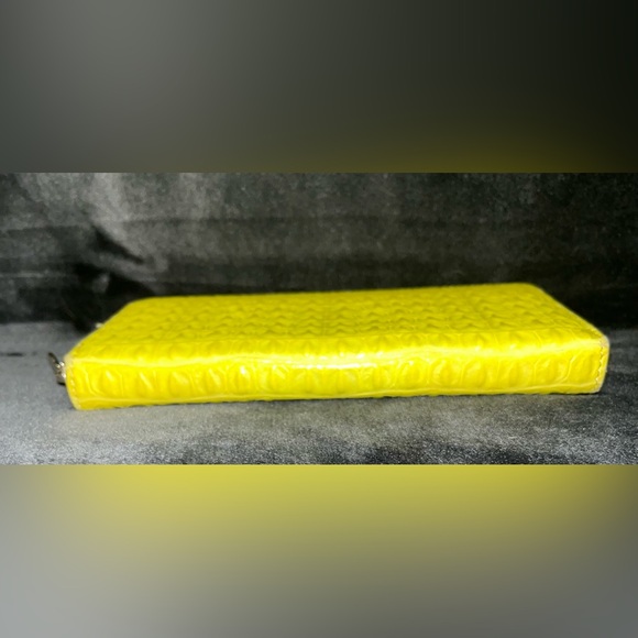 Furla Long Wallet Leather Ostrich Embossed Yellow NWOT - Picture 3 of 7